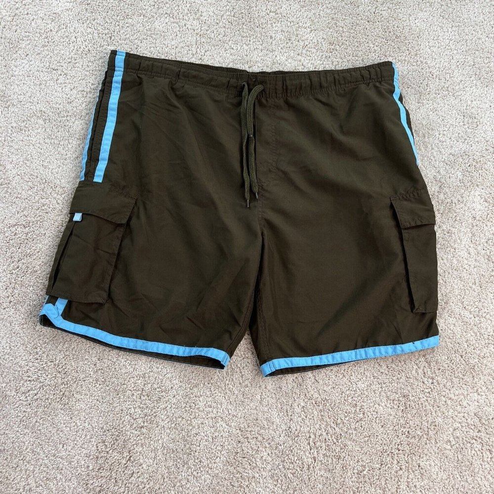 Kanu Mens Swim Trunks XL Brown Blue Burmuda